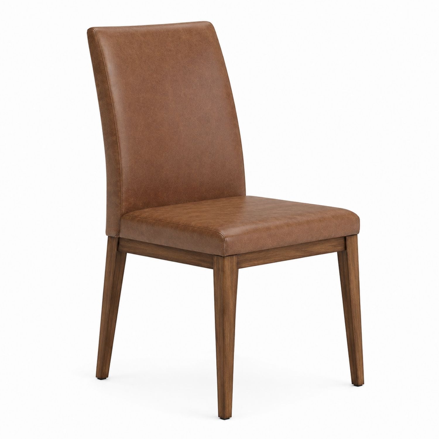 Brown Faux Leather Dining Chair with Real Wood Frame