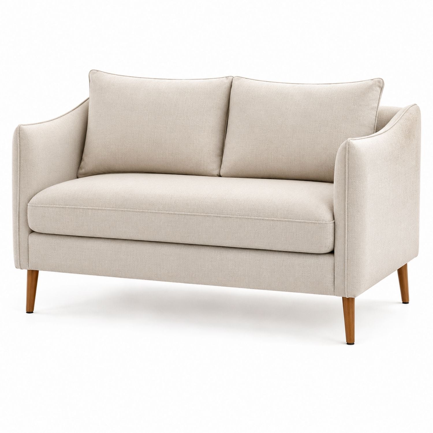 Beige Fabric Loveseat Sofa with Solid Wood Legs