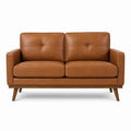 Brown Faux Leather Two-Seater Sofa with Wood Legs