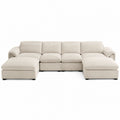 Beige Corduroy L-Shaped Sectional Sofa with Chaise