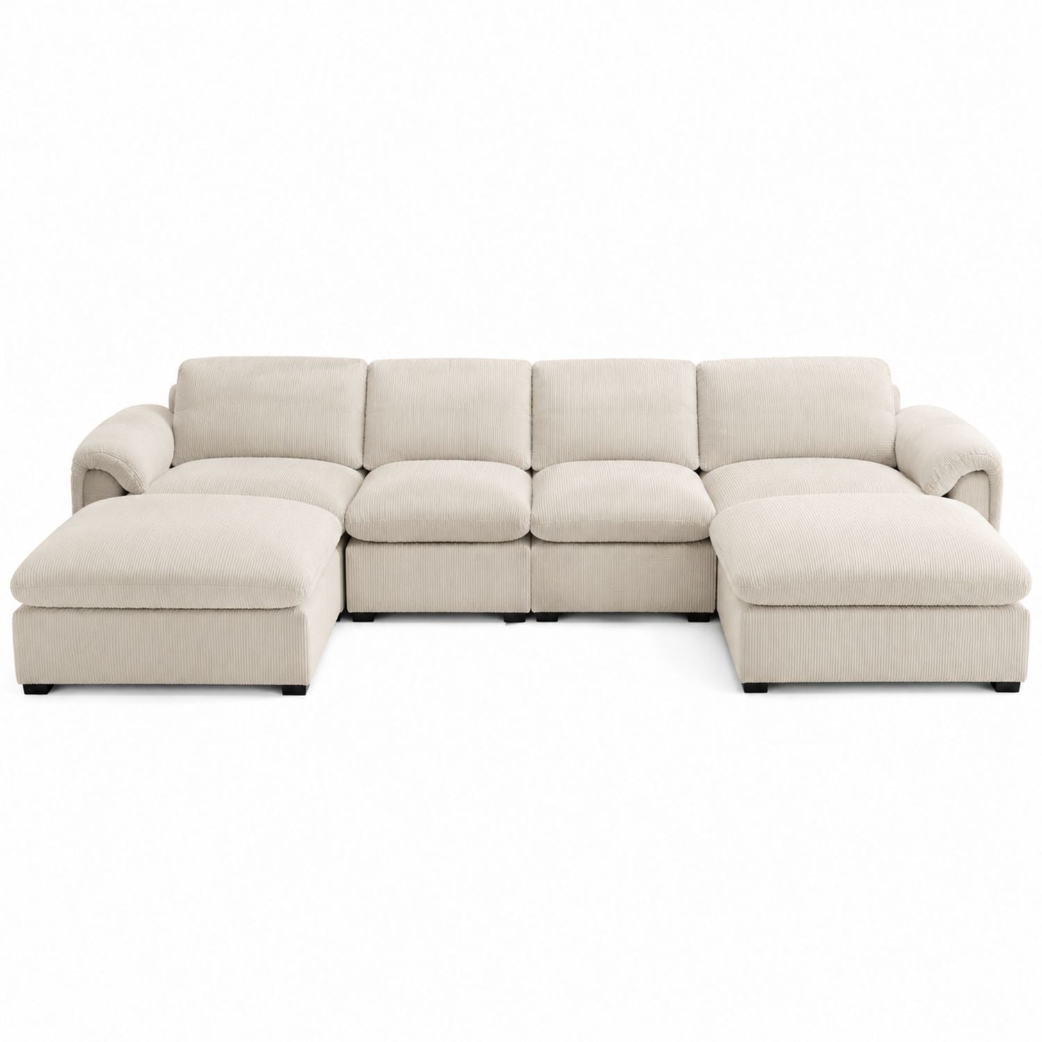 Beige Corduroy L-Shaped Sectional Sofa with Chaise