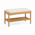 Oak Wood Bench with Polyester Cushion and Storage Shelf 100cm x 40cm x 45cm