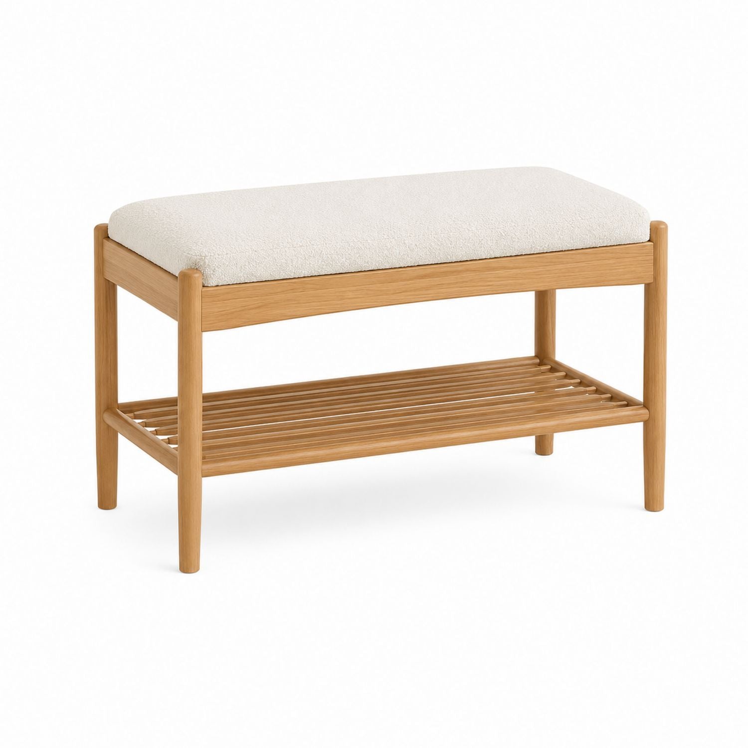 Oak Wood Bench with Polyester Cushion and Storage Shelf 100cm x 40cm x 45cm
