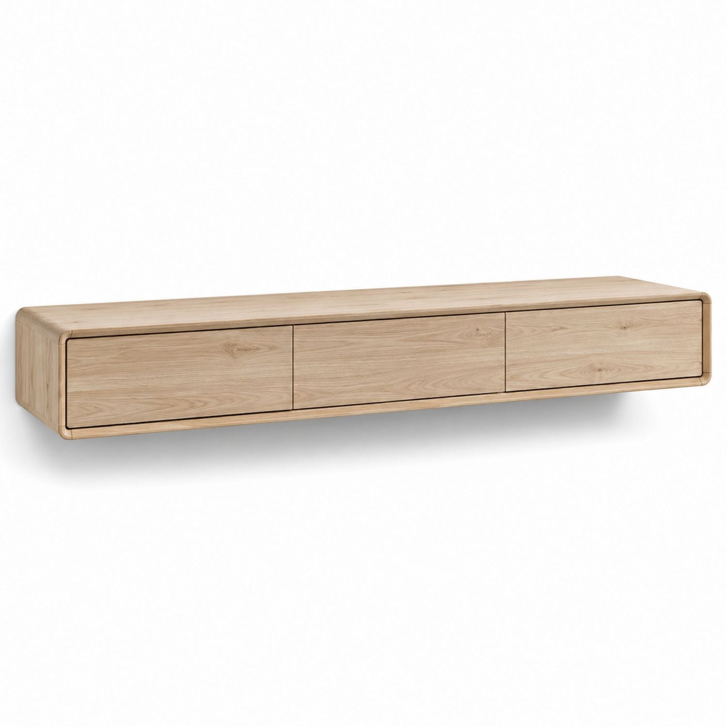 Oak Wood Wall-Mounted TV Stand with Three Drawers