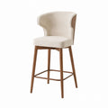 Beige Polyester Fabric Wood Frame Bar Stool