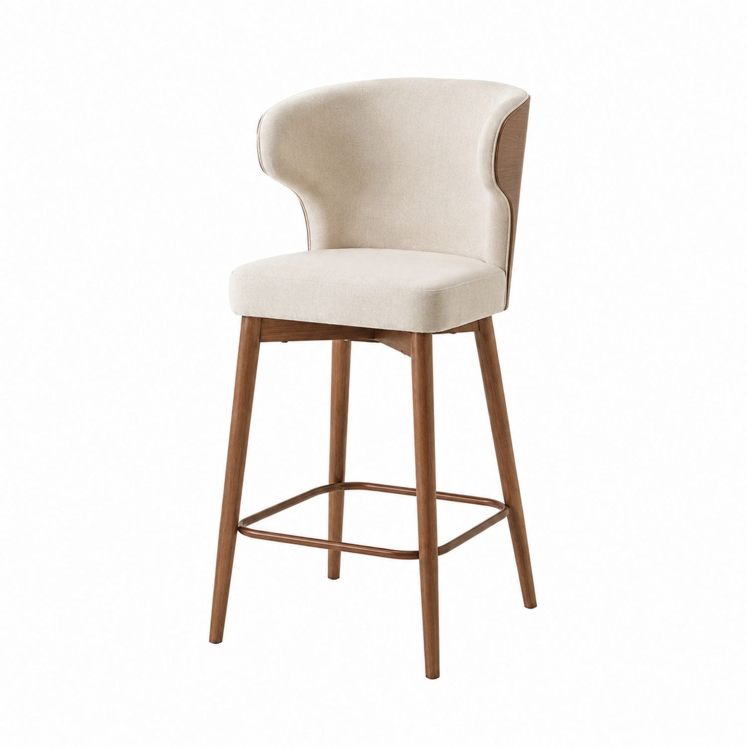 Beige Polyester Fabric Wood Frame Bar Stool