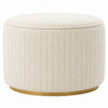 Beige Bouclé Fabric Round Ottoman with Metal Base 45cm