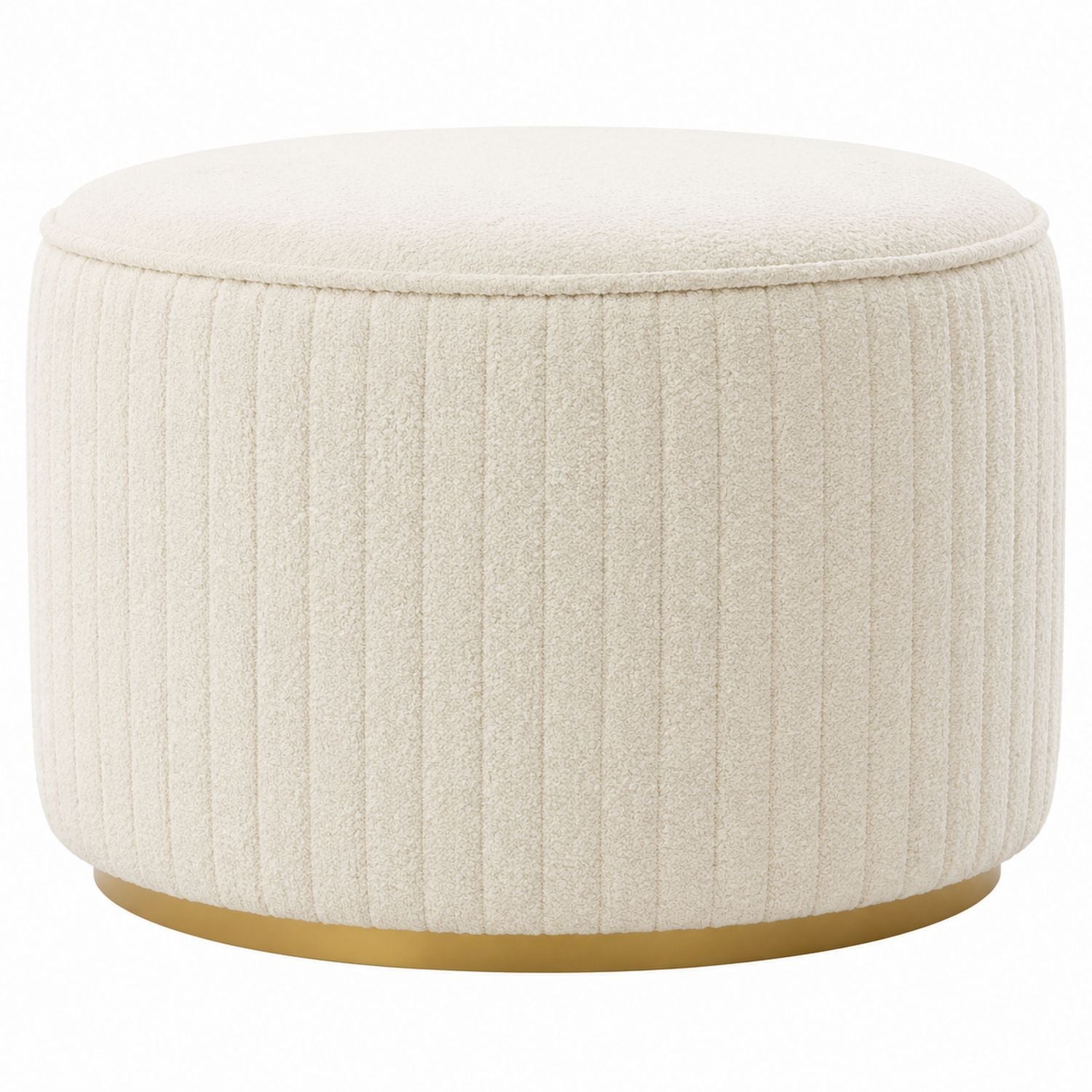 Beige Bouclé Fabric Round Ottoman with Metal Base 45cm