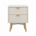 Two-Drawer Nightstand MDF with Solid Wood Legs 23.6x15.7x21.7 inches