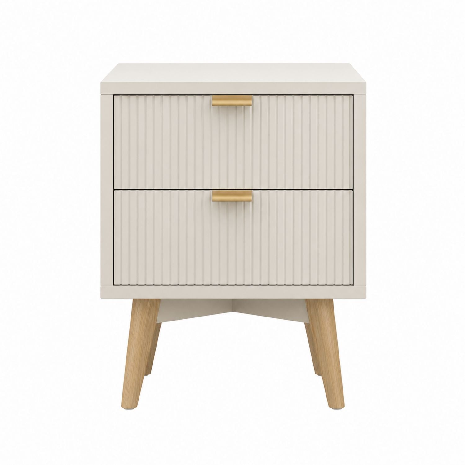Two-Drawer Nightstand MDF with Solid Wood Legs 23.6x15.7x21.7 inches