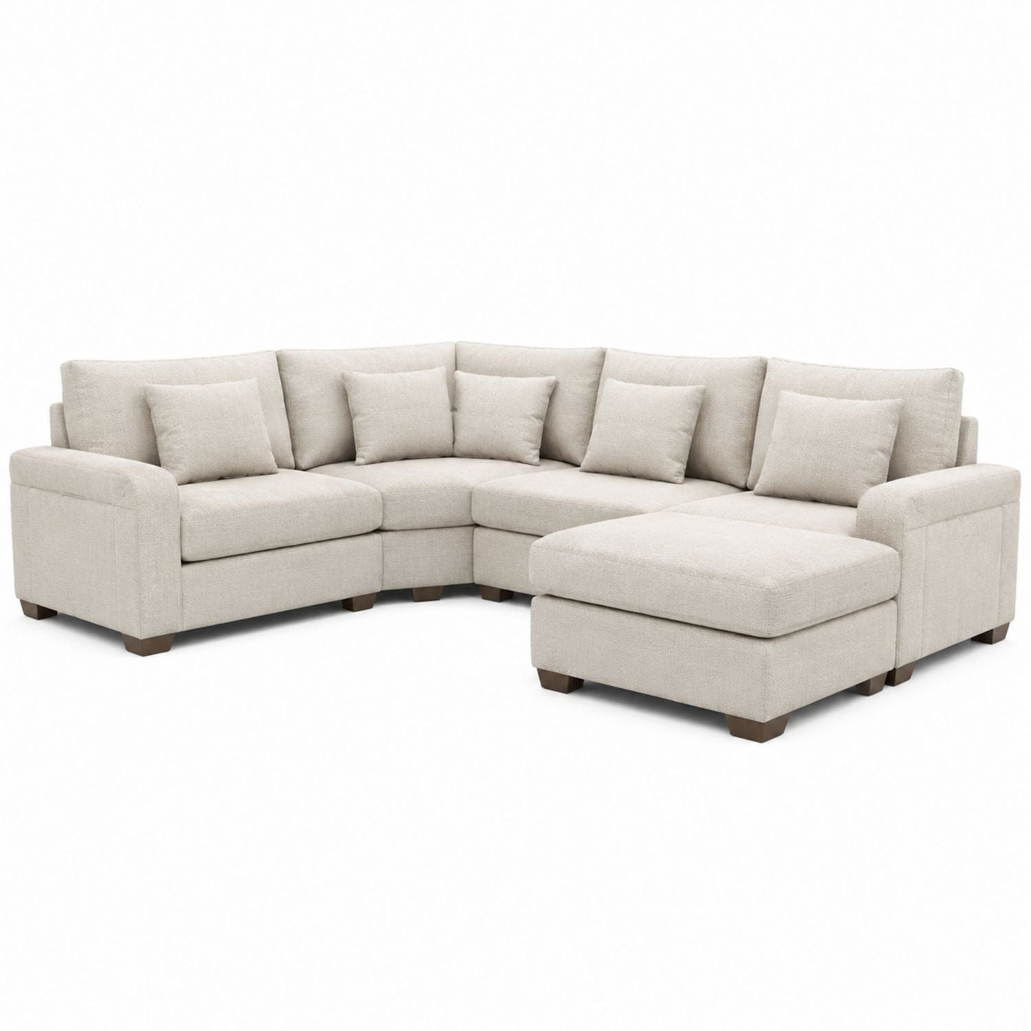 Beige Fabric L-Shaped Sectional Sofa with Chaise and Wooden Legs