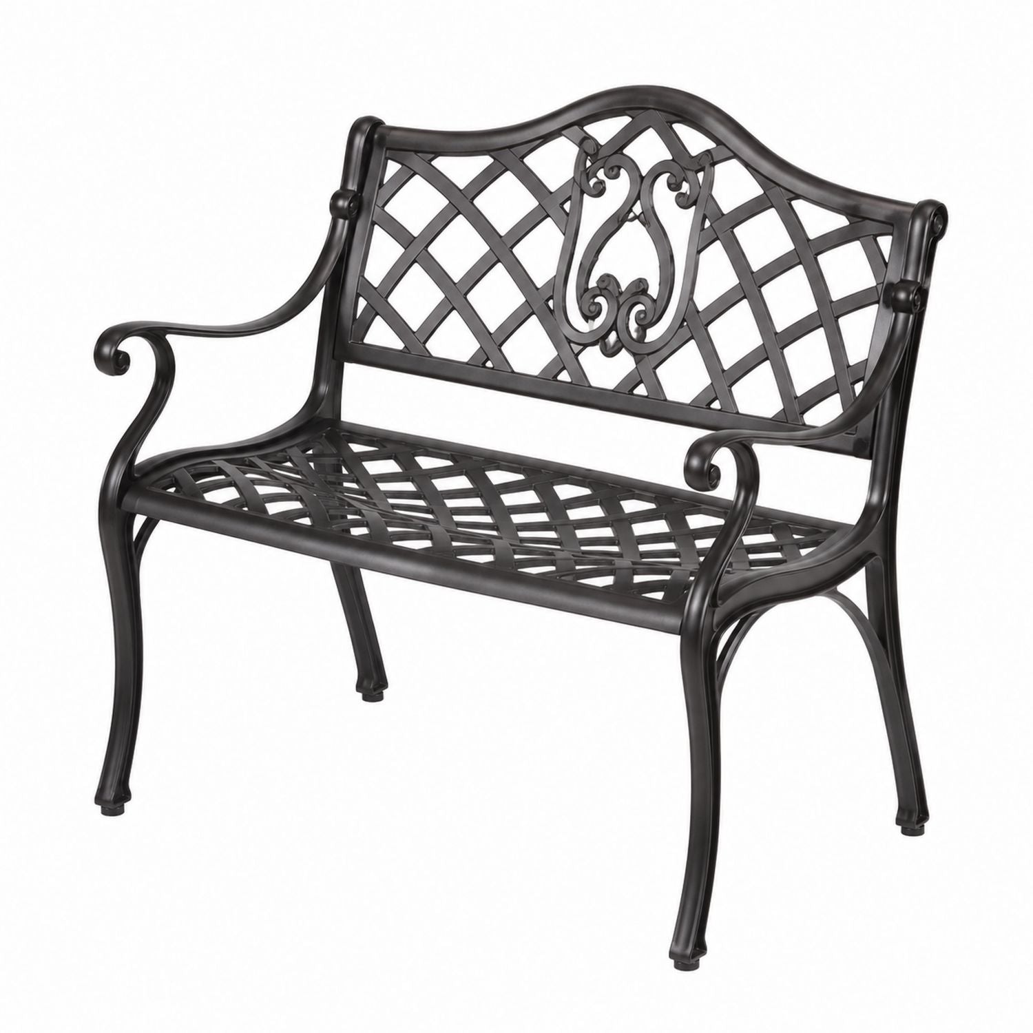 Outdoor Bench Cast Aluminum Black Lattice 122cm x 60cm x 82cm