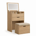 Oak Vanity with Mirror and Stool Set