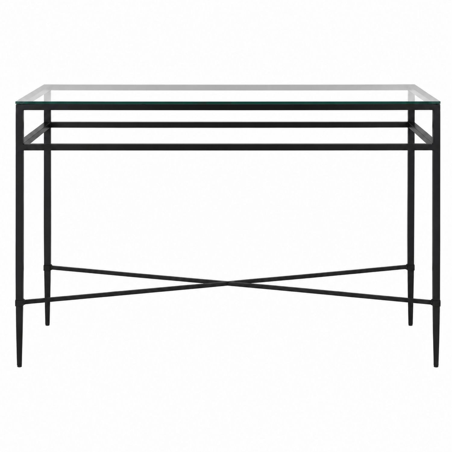 Tempered Glass Top Console Table Black Metal Frame 120cm x 40cm x 75cm