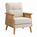 Linen Upholstered Armchair with Oak Frame Beige 75x80x90 cm