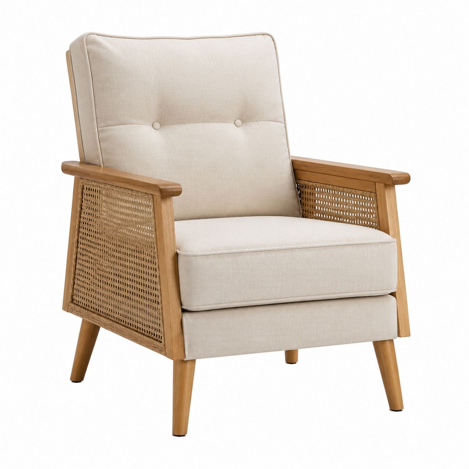 Linen Upholstered Armchair with Oak Frame Beige 75x80x90 cm