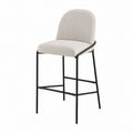 Counter Height Bar Stool with Metal Frame and Beige Polyester Fabric Seat