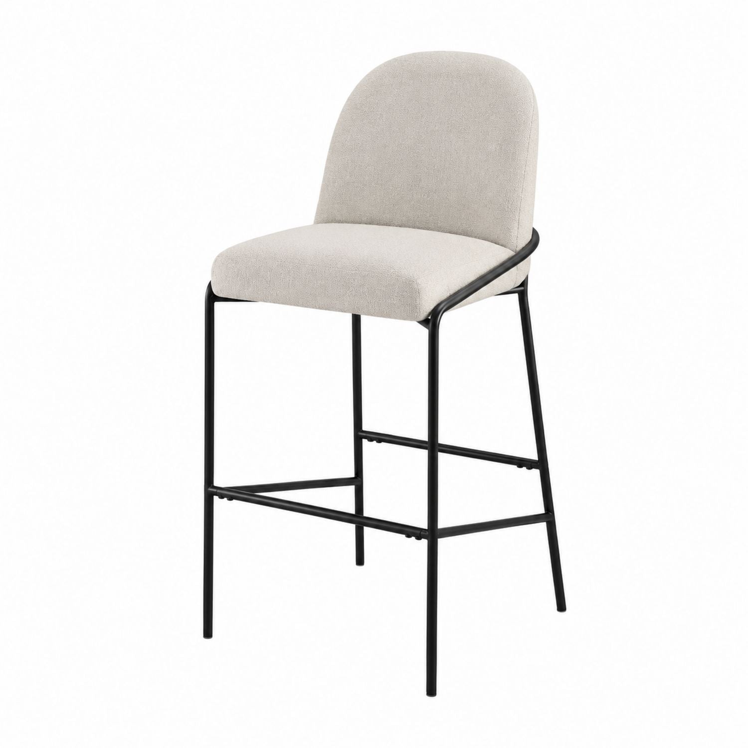 Counter Height Bar Stool with Metal Frame and Beige Polyester Fabric Seat