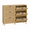 Wooden Shoe Storage Cabinet with 3 Flip Drawers Oak Finish