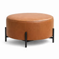 Round Faux Leather Ottoman with Metal Frame 35.4 inches