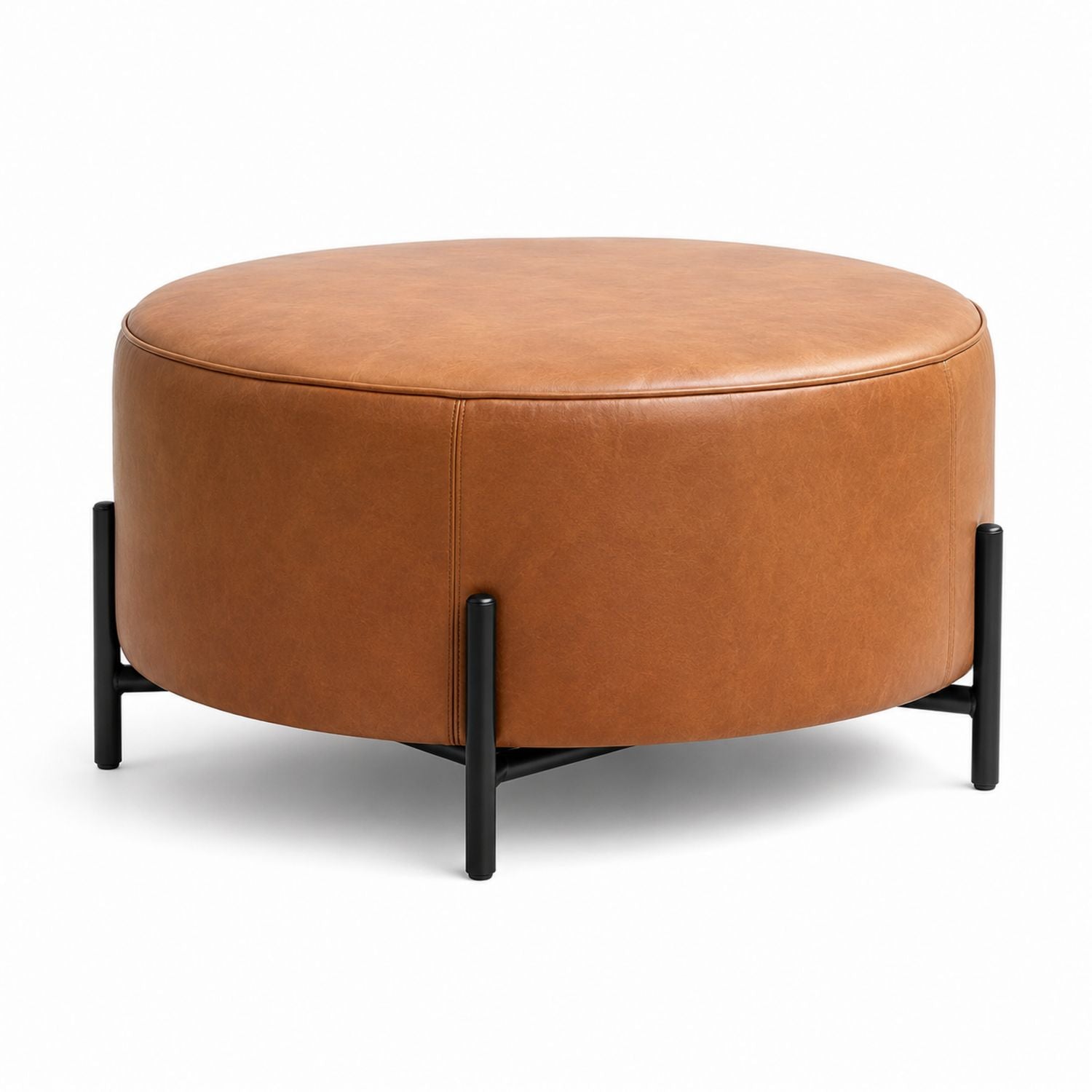 Round Faux Leather Ottoman with Metal Frame 35.4 inches