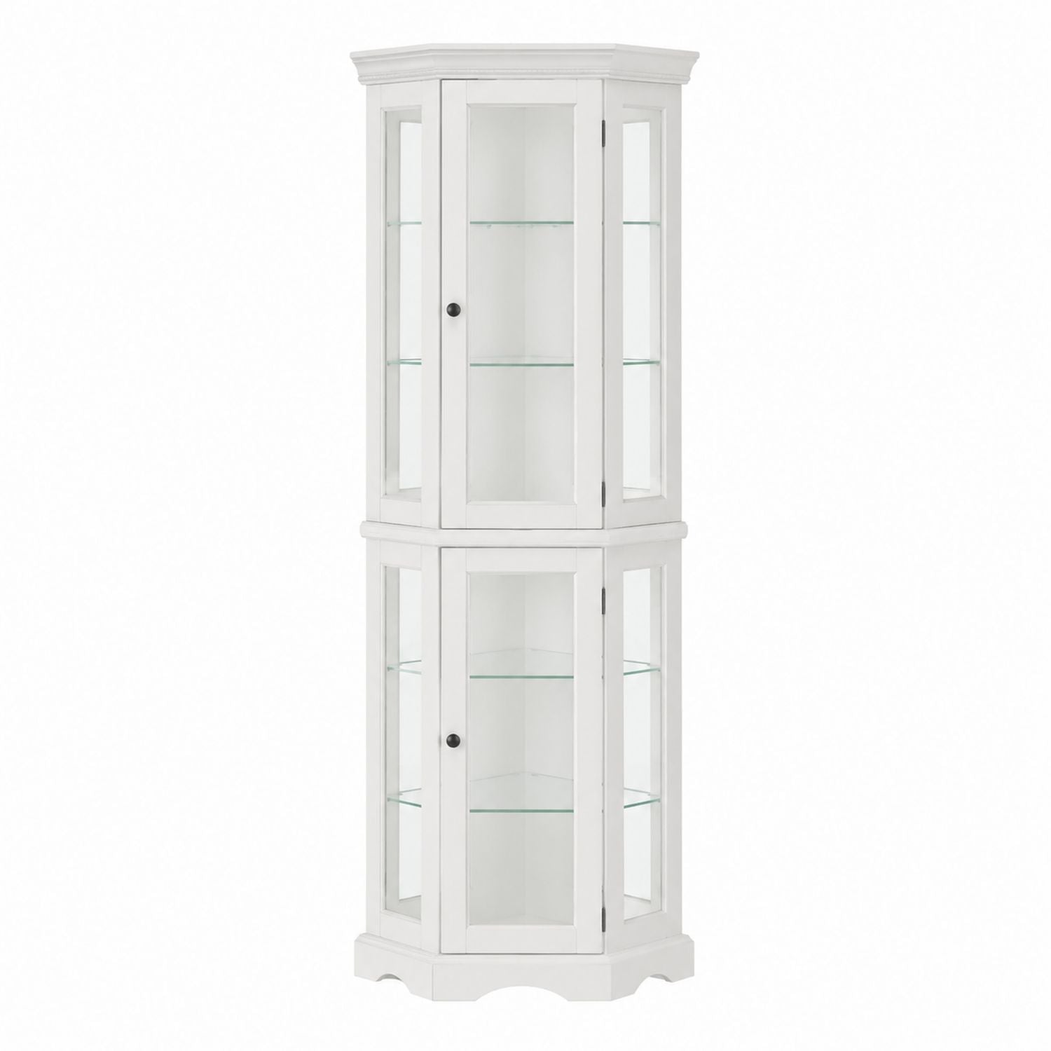 White Wood and Glass Display Cabinet with Adjustable Shelves 180cm
