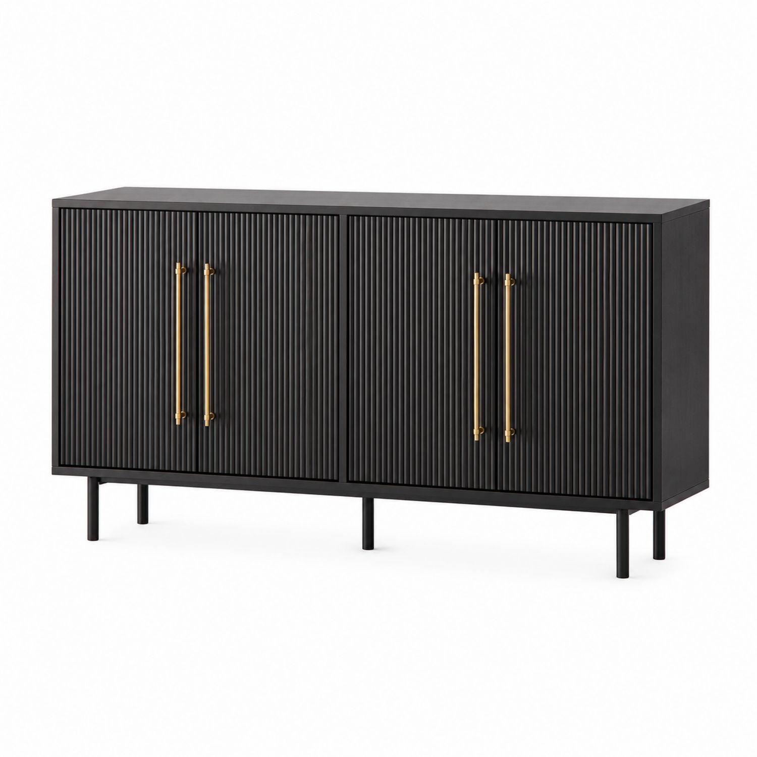 Black Wood Sideboard with Brass Handles 120x40x80 cm