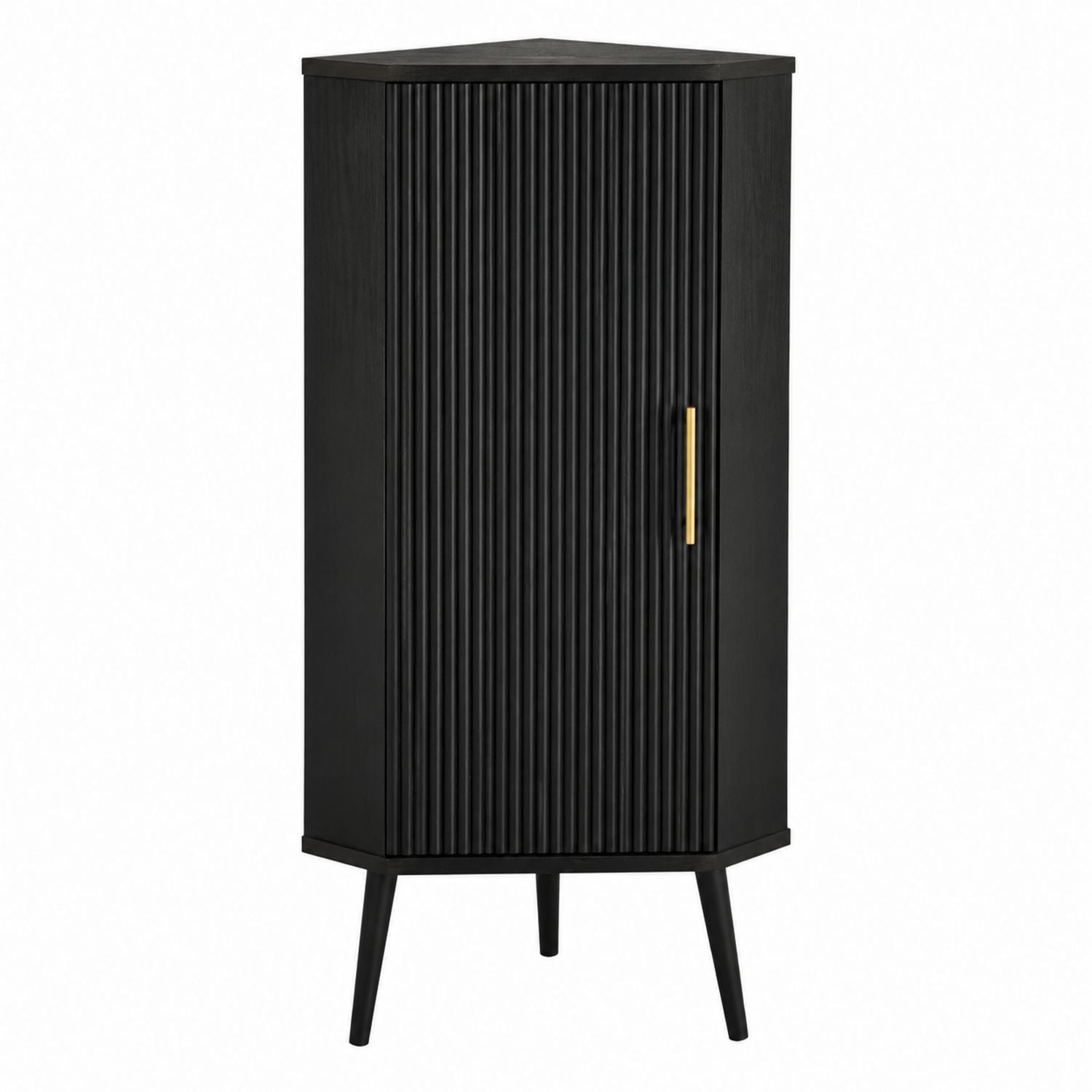 Black Wood Corner Cabinet with Metal Handle, Hexagon, 120cm