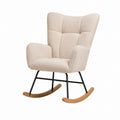 Beige Upholstered Rocking Chair with Metal Frame and Wooden Base