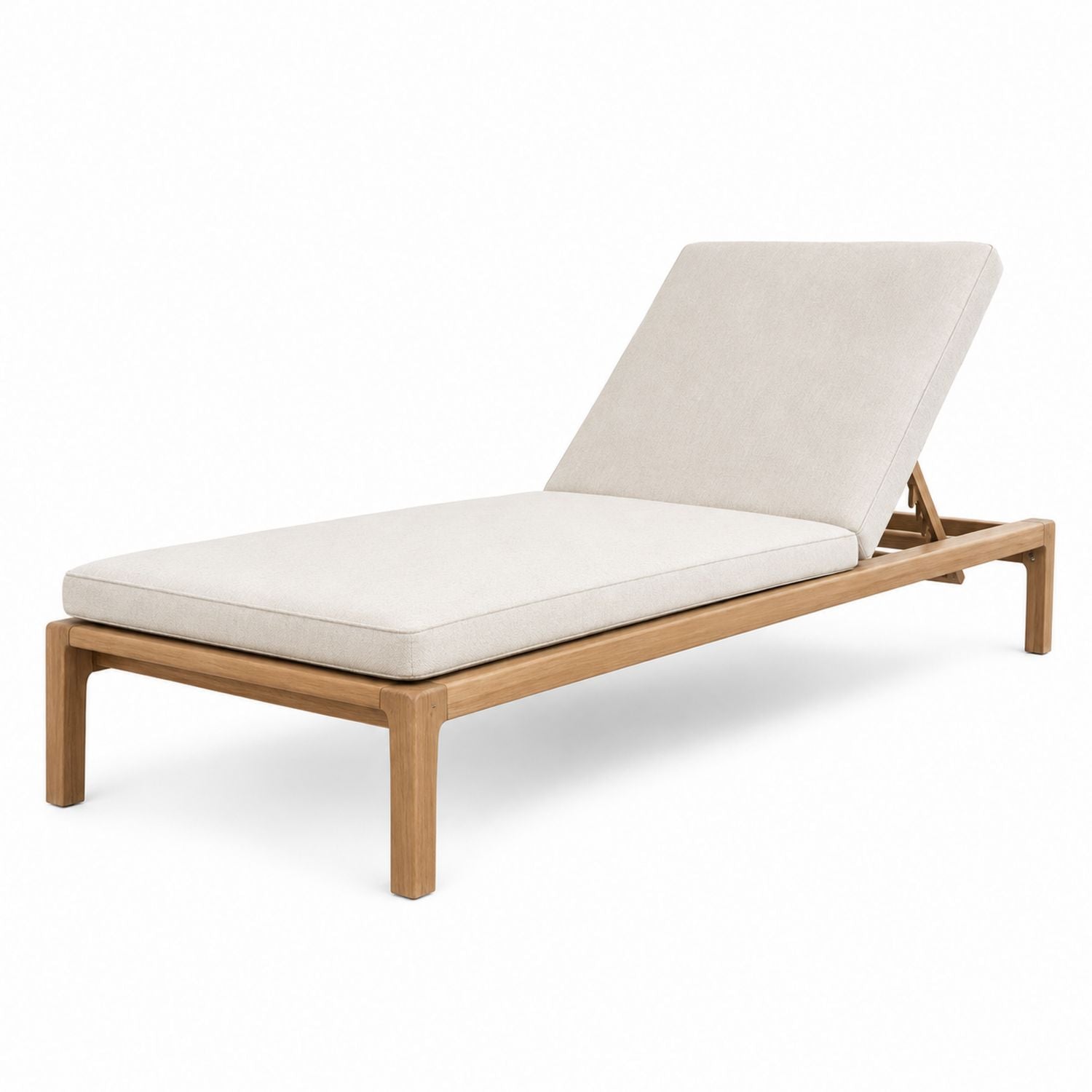 Teak Lounger with Beige Cushions and Adjustable Backrest