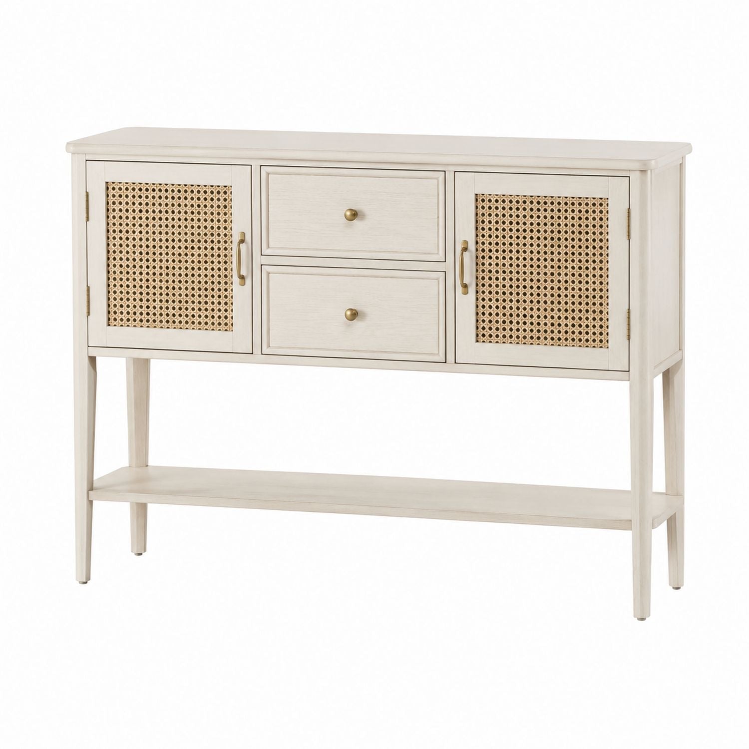 Wood Sideboard with Rattan Doors 120cm White