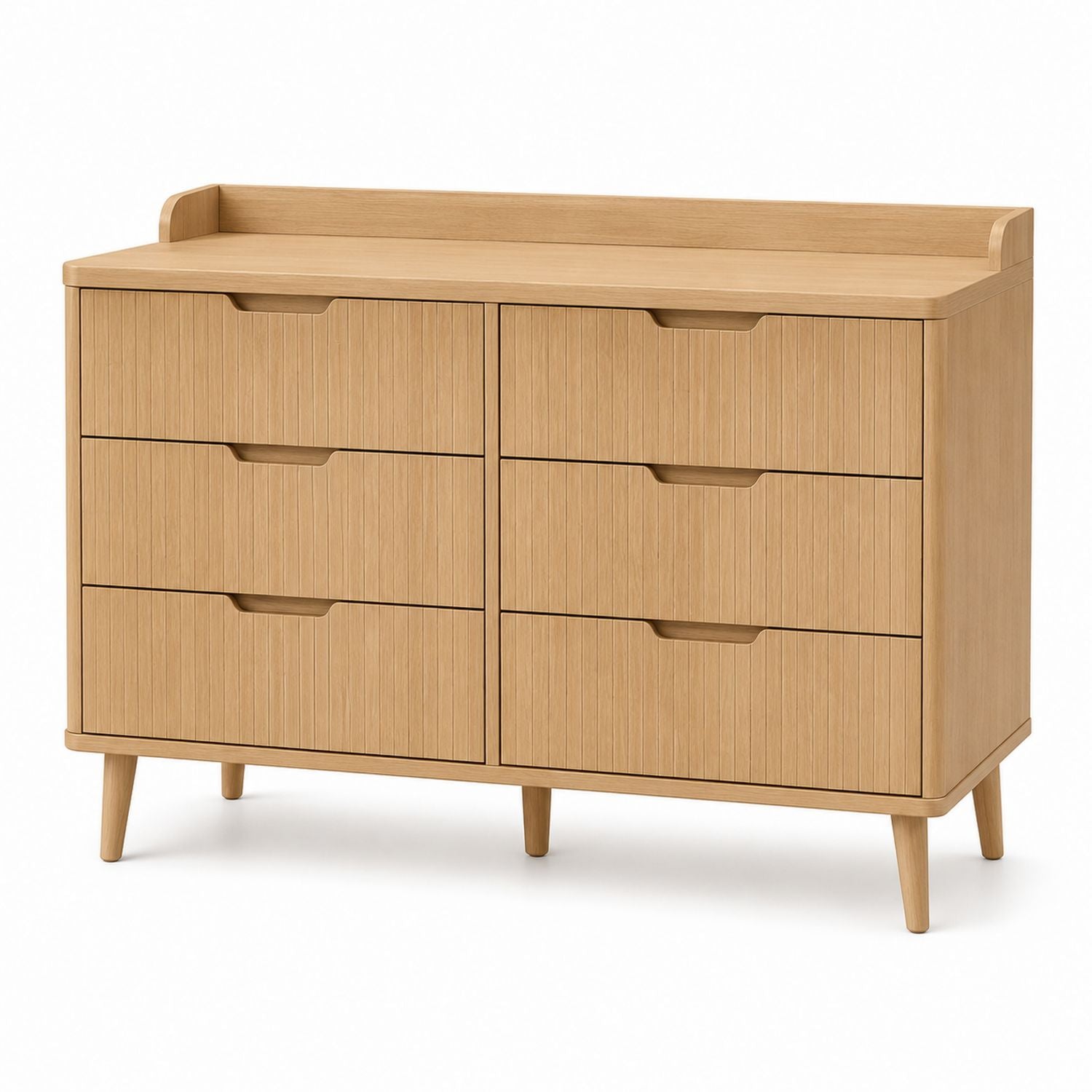 Solid Oak 6-Drawer Dresser Natural Finish 120cm x 45cm x 90cm