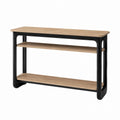 Wood and Metal Console Table with Shelves Natural Oak Black 120 x 35 x 80 cm