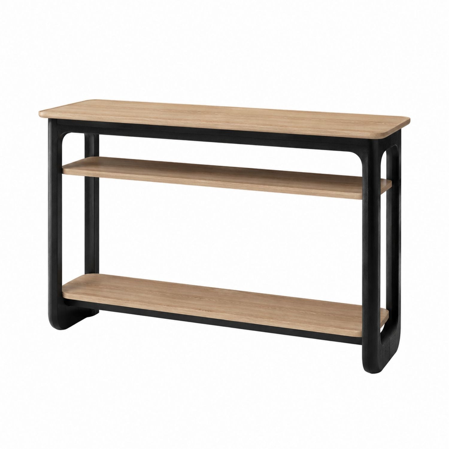 Wood and Metal Console Table with Shelves Natural Oak Black 120 x 35 x 80 cm