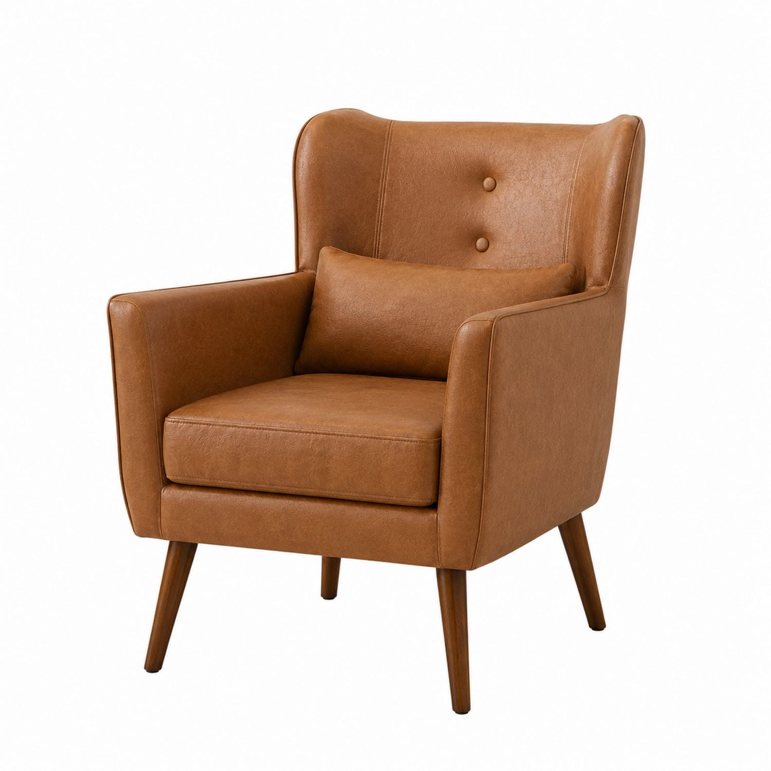 Brown Faux Leather Armchair with High Back Cushion