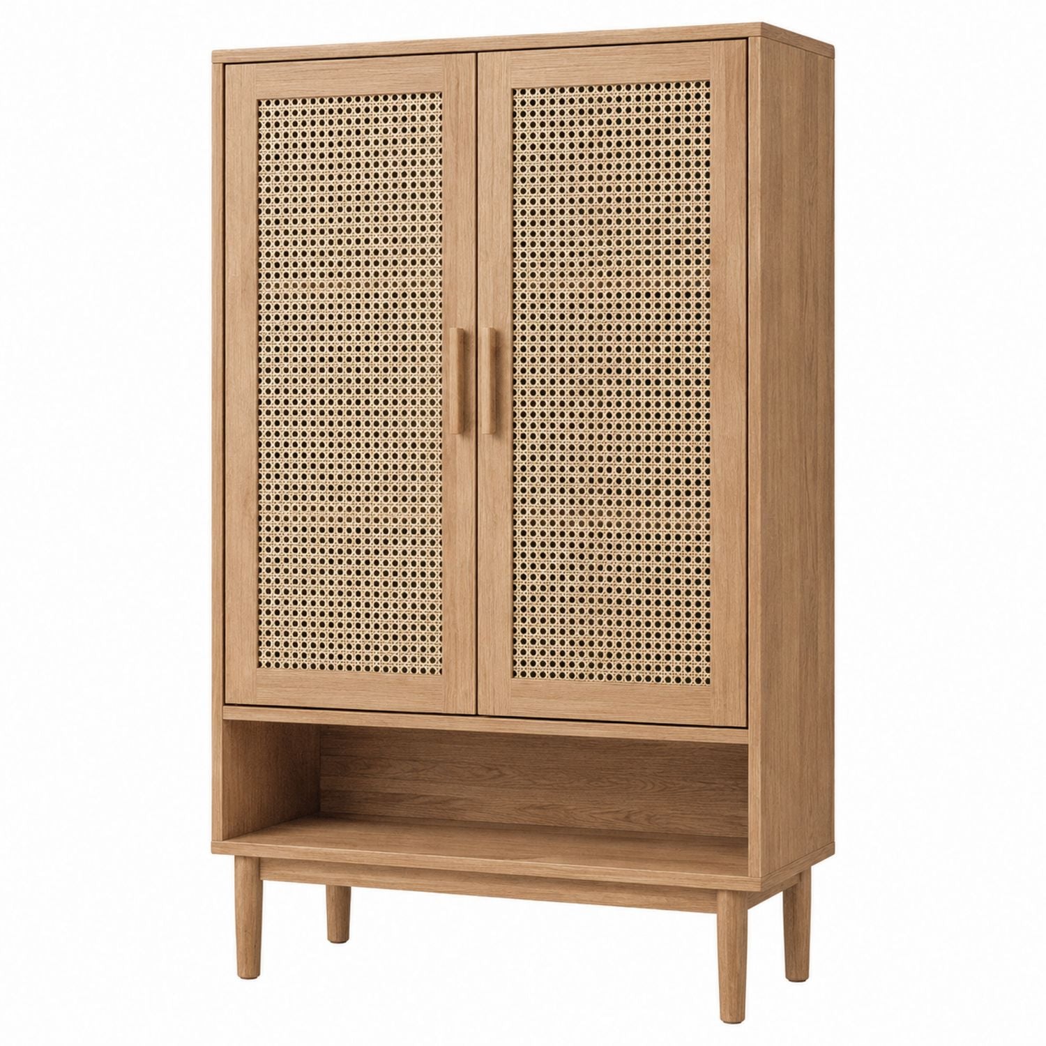 Wood Shoe Cabinet with Rattan Doors, 180 cm