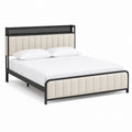 Queen Size Upholstered Bed with Metal Frame in Beige