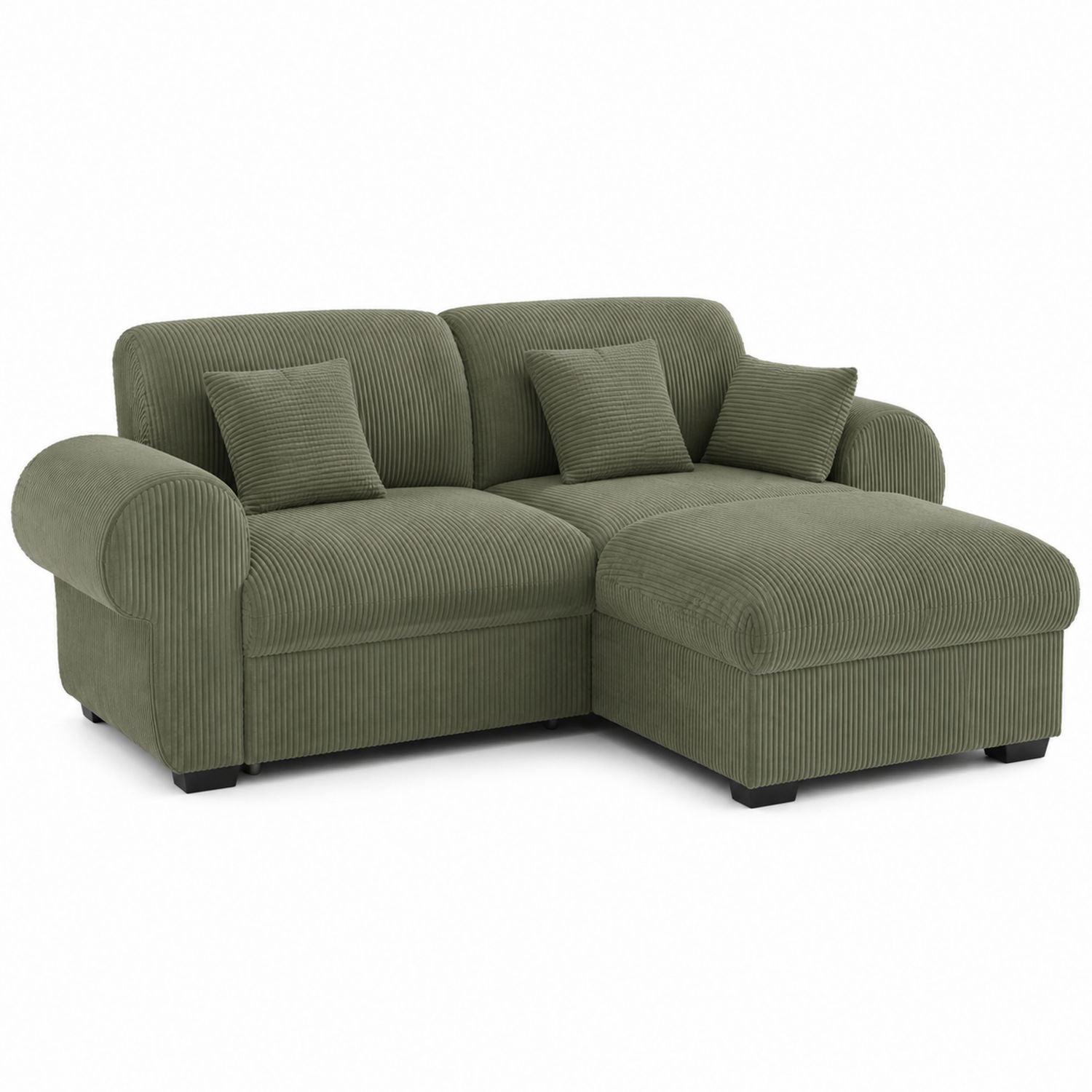 Corduroy L-Shaped Sofa Set Olive Green 230cm