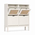 4-Tier Tilt-Out Shoe Storage Cabinet MDF Natural Rattan White 120x102x36cm