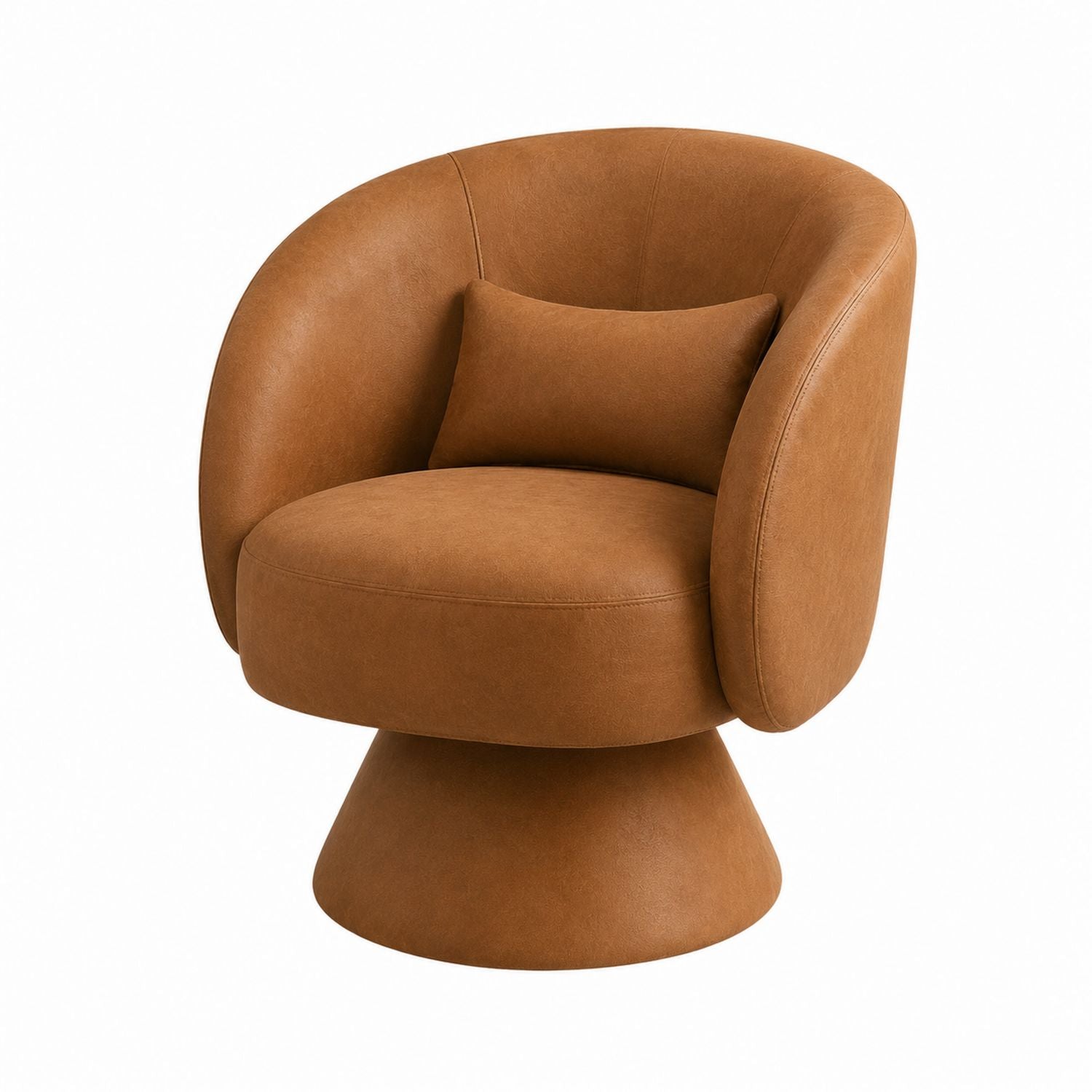 Brown Faux Leather Swivel Chair with Curved Backrest and Cushion