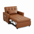 Convertible Sofa Chair Bed Faux Leather with Storage Pocket and Pillow