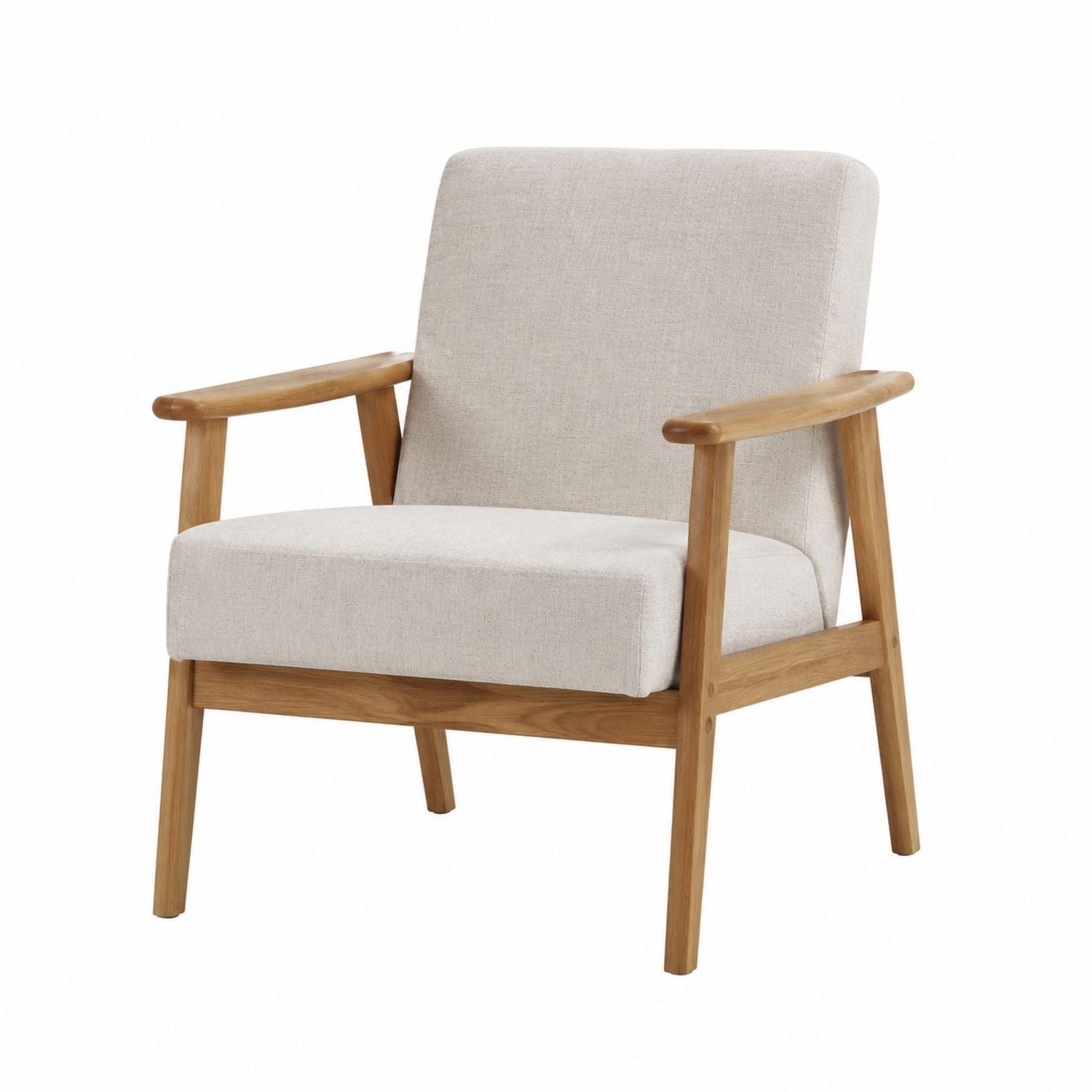 Beige Fabric Armchair with Solid Oak Frame 70cm H 60cm W 65cm D