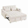 Convertible Upholstered Sofa Bed with Cup Holders and Storage, Fabric, Beige
