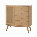 Wooden Dresser with Four Drawers and Rattan Door Oak 90cm x 40cm x 100cm