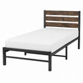 Twin Metal and Wood Platform Bed with Slatted Headboard