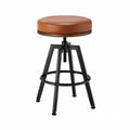 Adjustable Swivel Bar Stool PU Leather Seat Steel Frame Brown