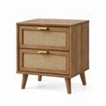 Wood Nightstand with Cane Drawer Fronts Natural Finish 2-Drawer 40cm x 35cm x 60cm