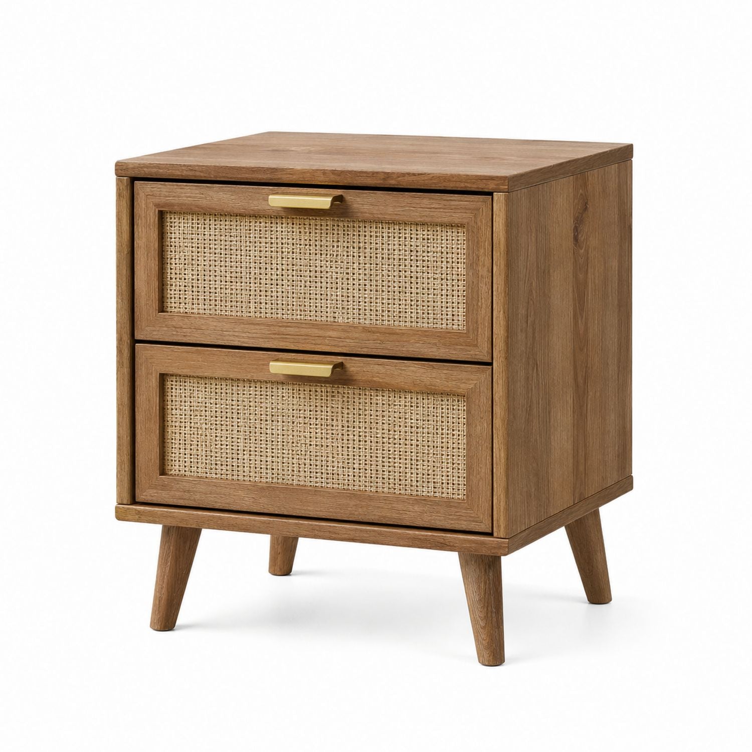 Wood Nightstand with Cane Drawer Fronts Natural Finish 2-Drawer 40cm x 35cm x 60cm