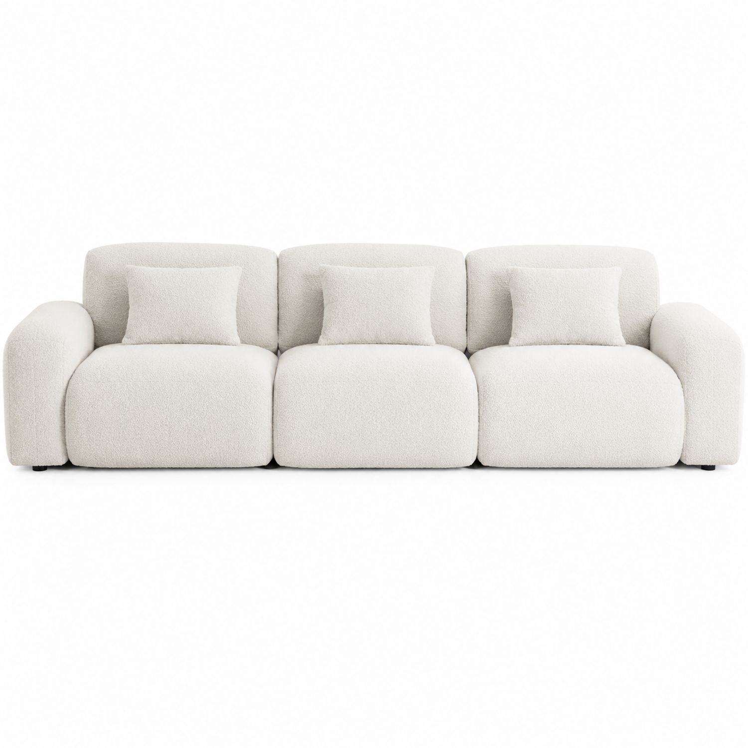 Three-Seater Bouclé Fabric Sofa with Cushions 220cm Length