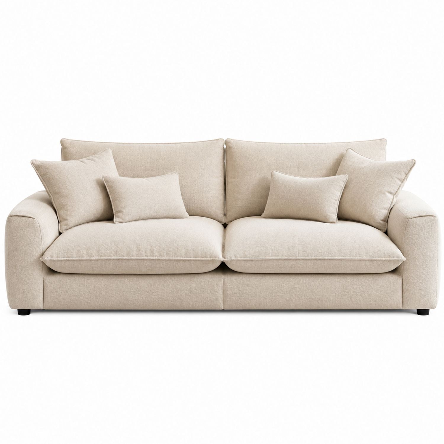 Beige Polyester 3-Seater Sofa with Cushions 220cm
